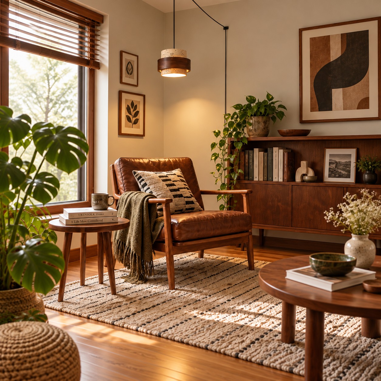 Plug-in pendant lighting a reading corner