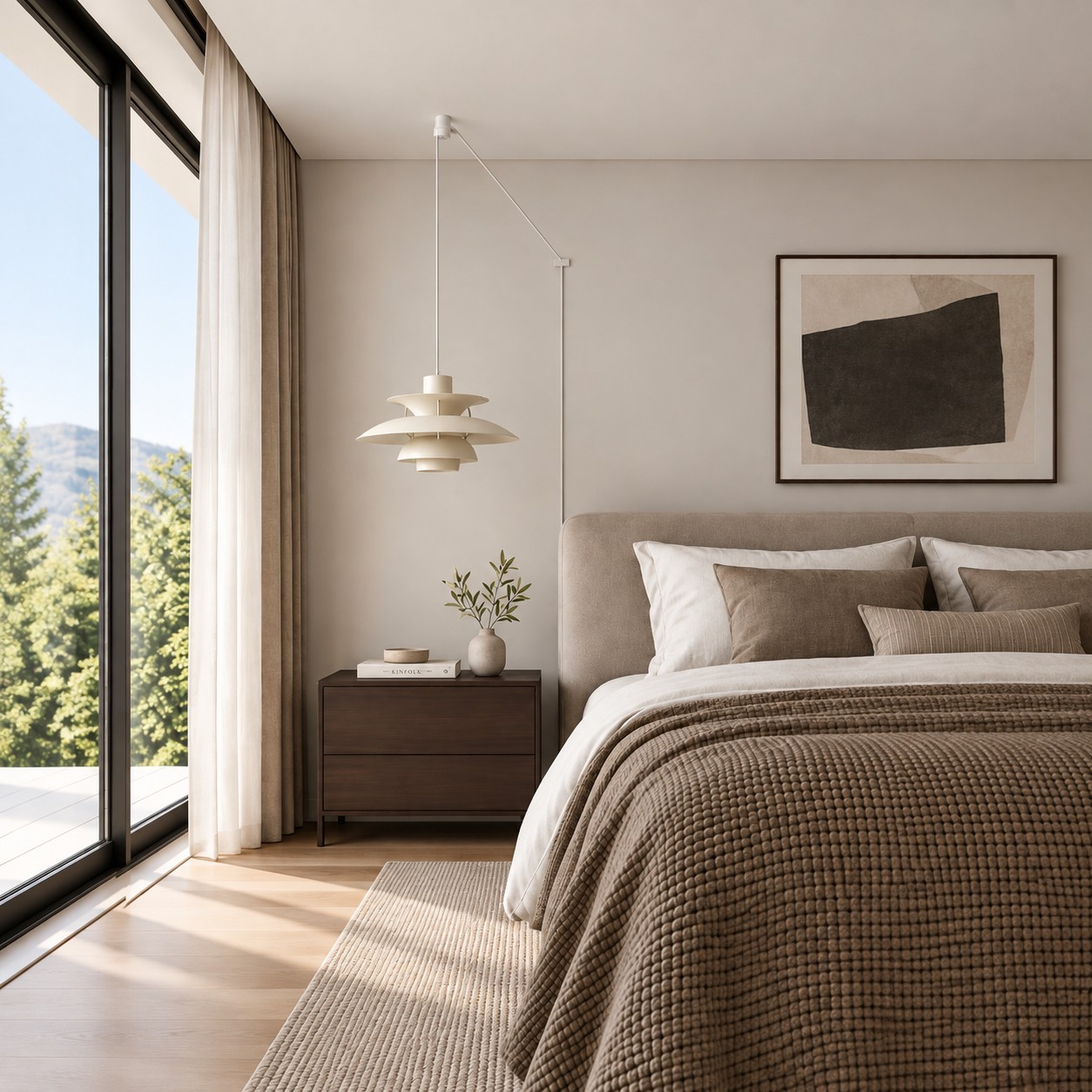 Plug-in pendant lighting a calm bedroom