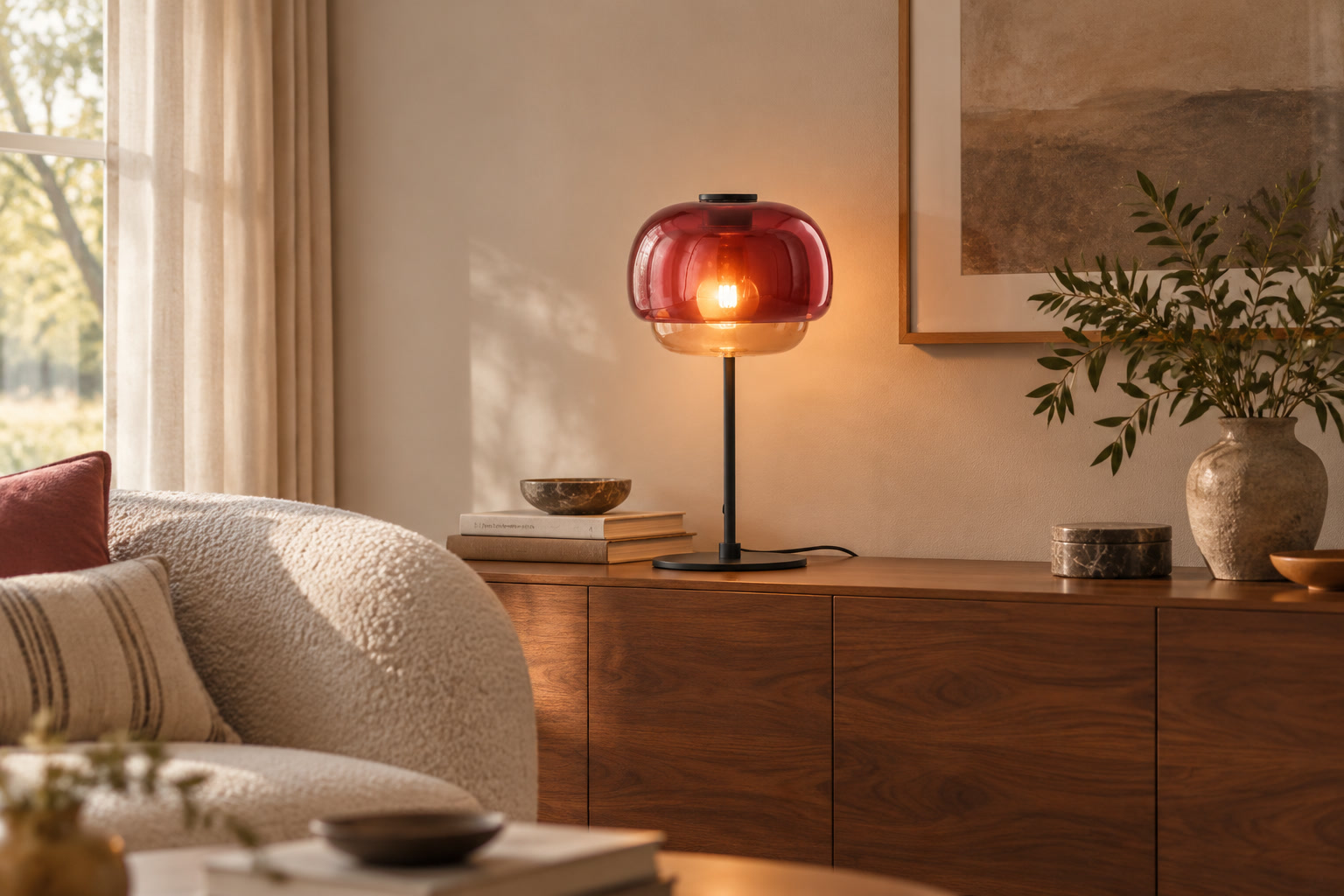 Pericles colorful glass table lamp in a living room