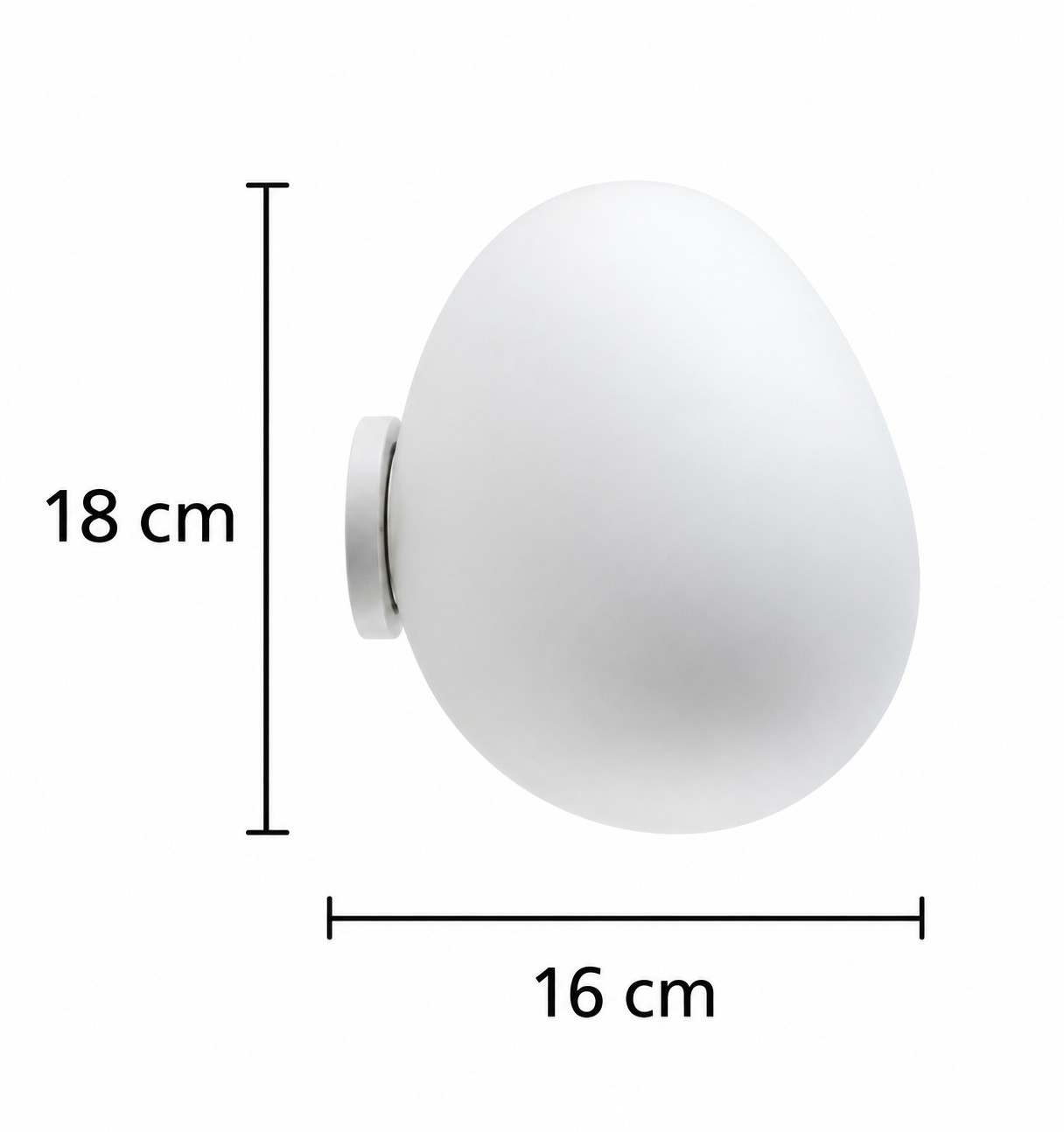 계란 모양 벽 조명 사이즈표, 높이 18cm, 너비 16cm