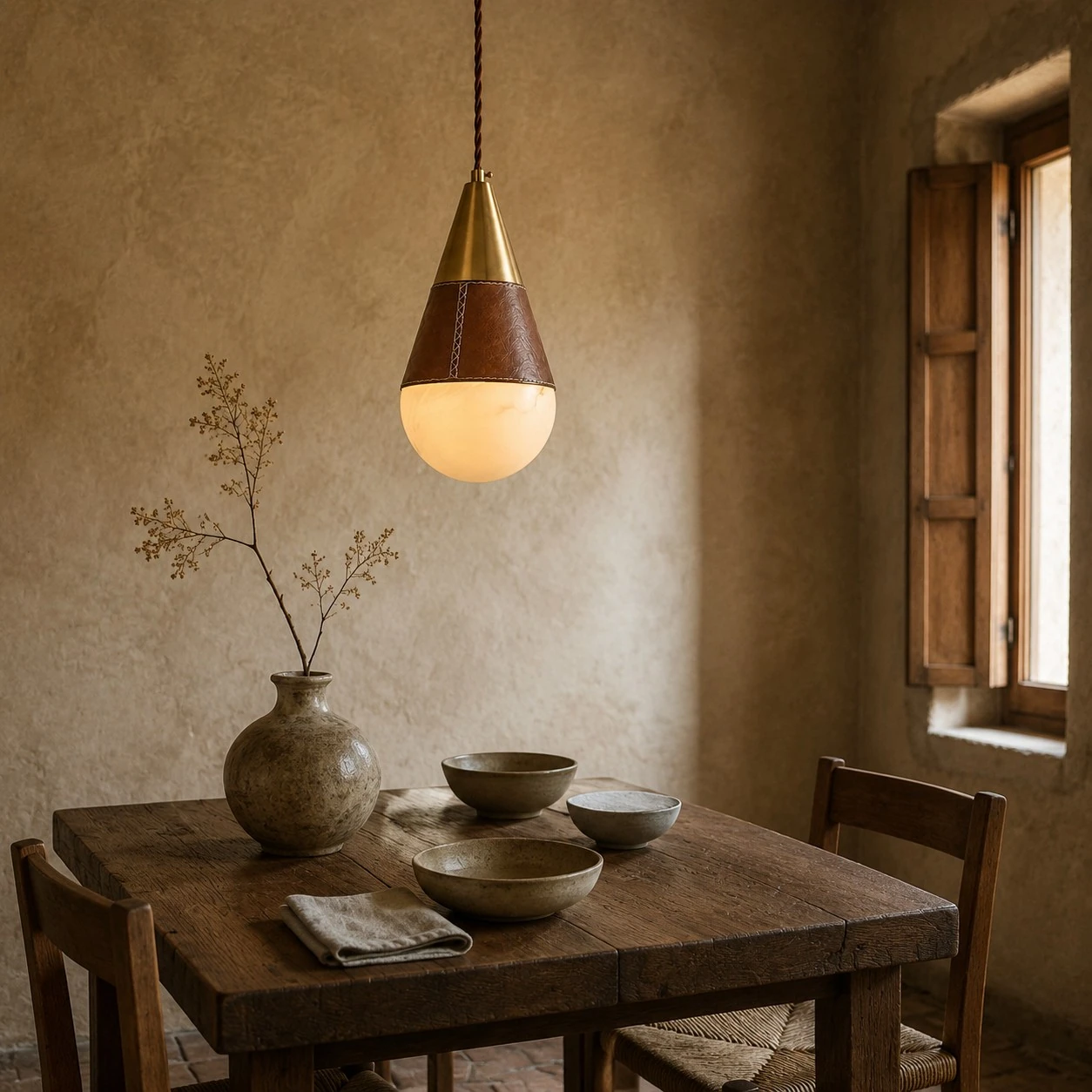 Vintage Leather Faux Marble Teardrop Pendant Light for Dining Rooms and Bedside