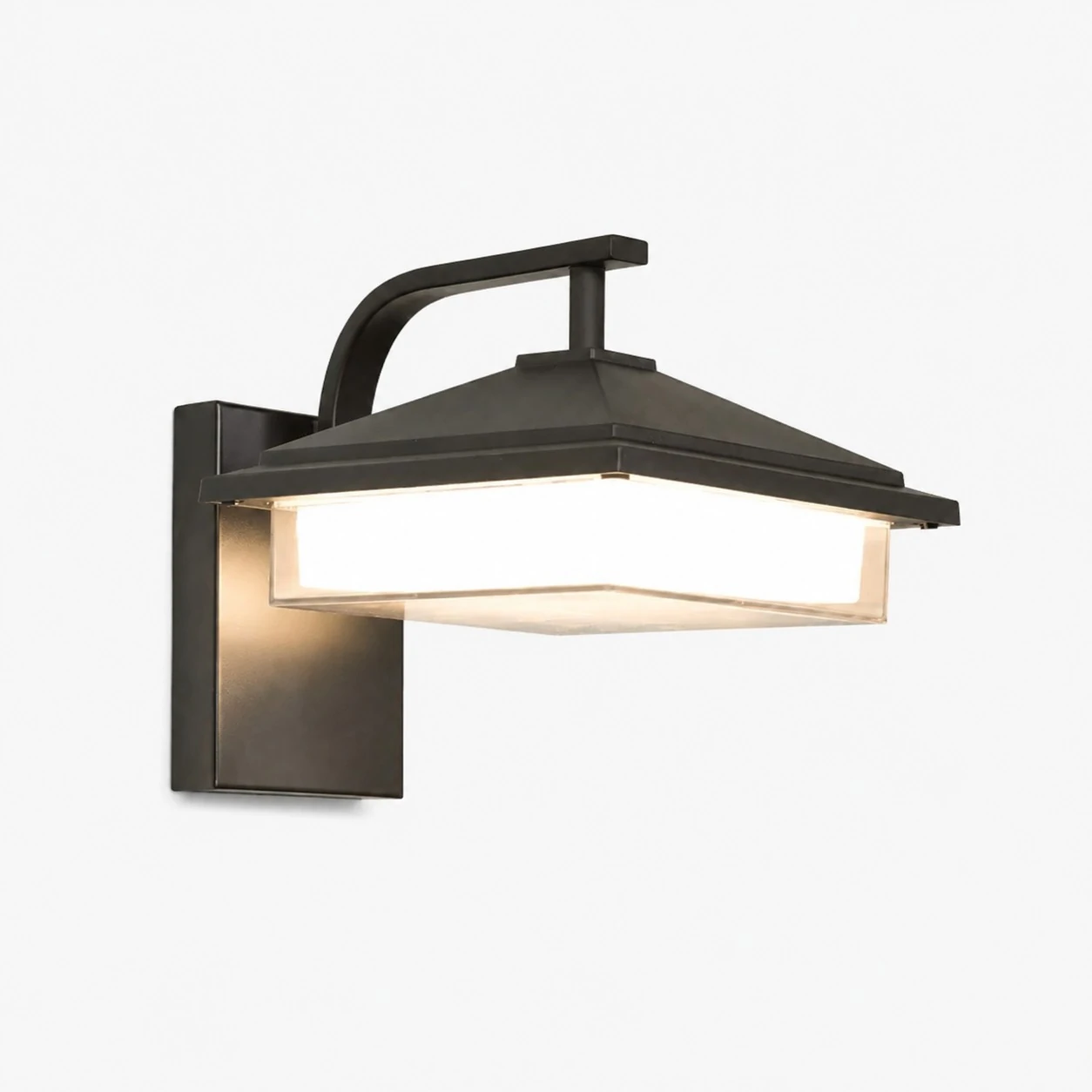 Square black glass outdoor wall light