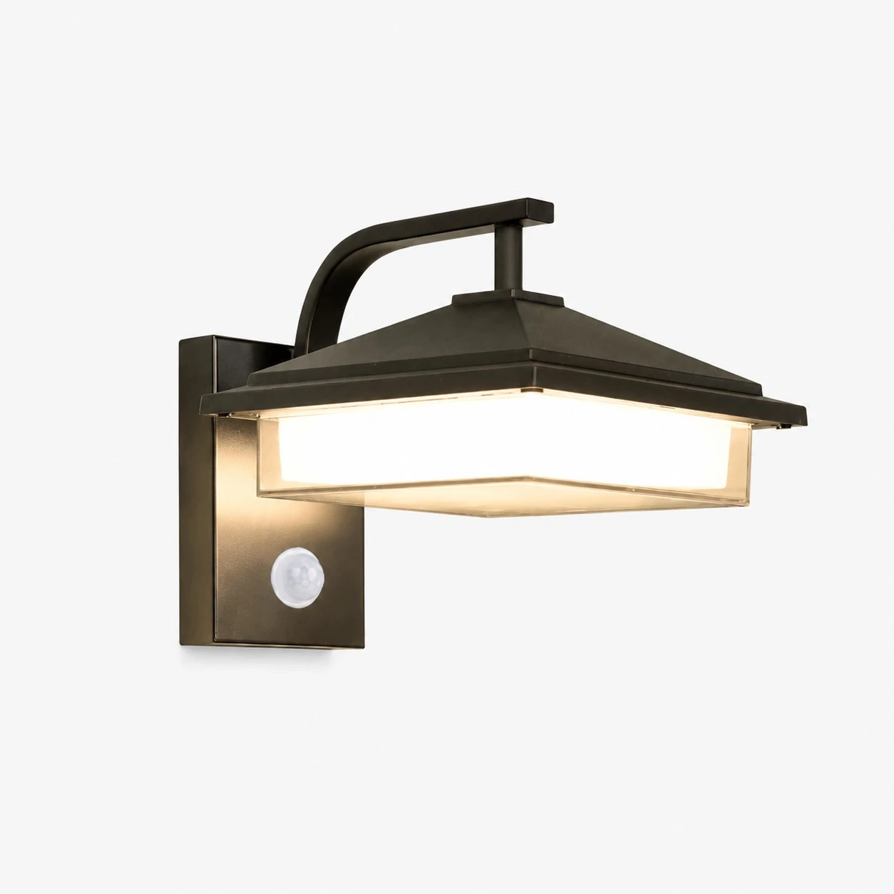 Square black outdoor wall light with motion sensor