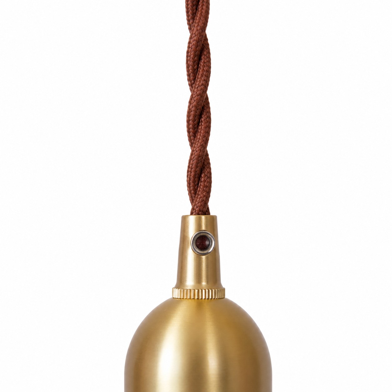 Brown braided textile cord and canopy detail
