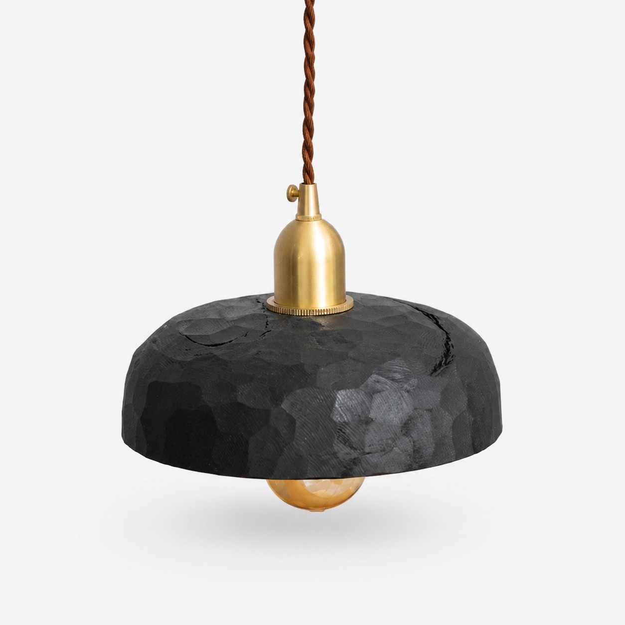 Black hand-carved Wabi-Sabi wood pendant light