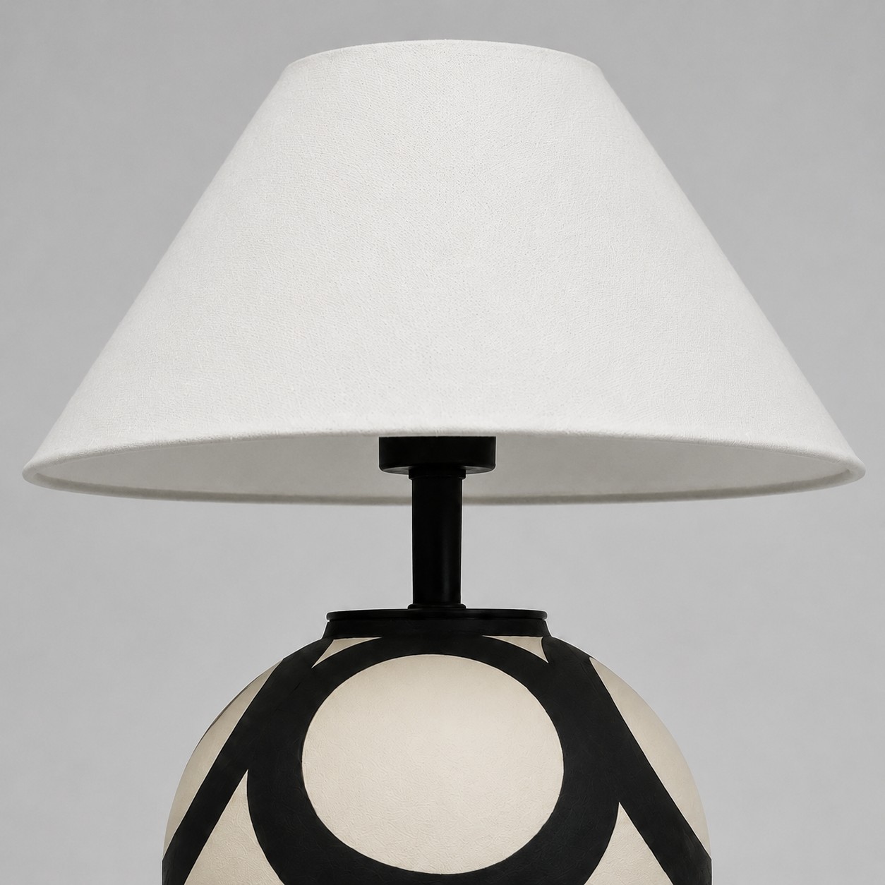 white fabric lampshade and black stem detail