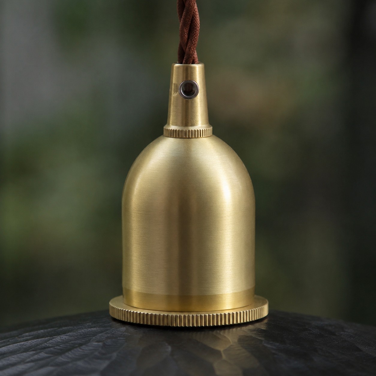 Brass-tone E27 holder on octagonal wood pendant light