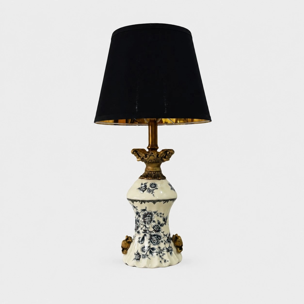 Blue porcelain motif ceramic table lamp with dimmer switch