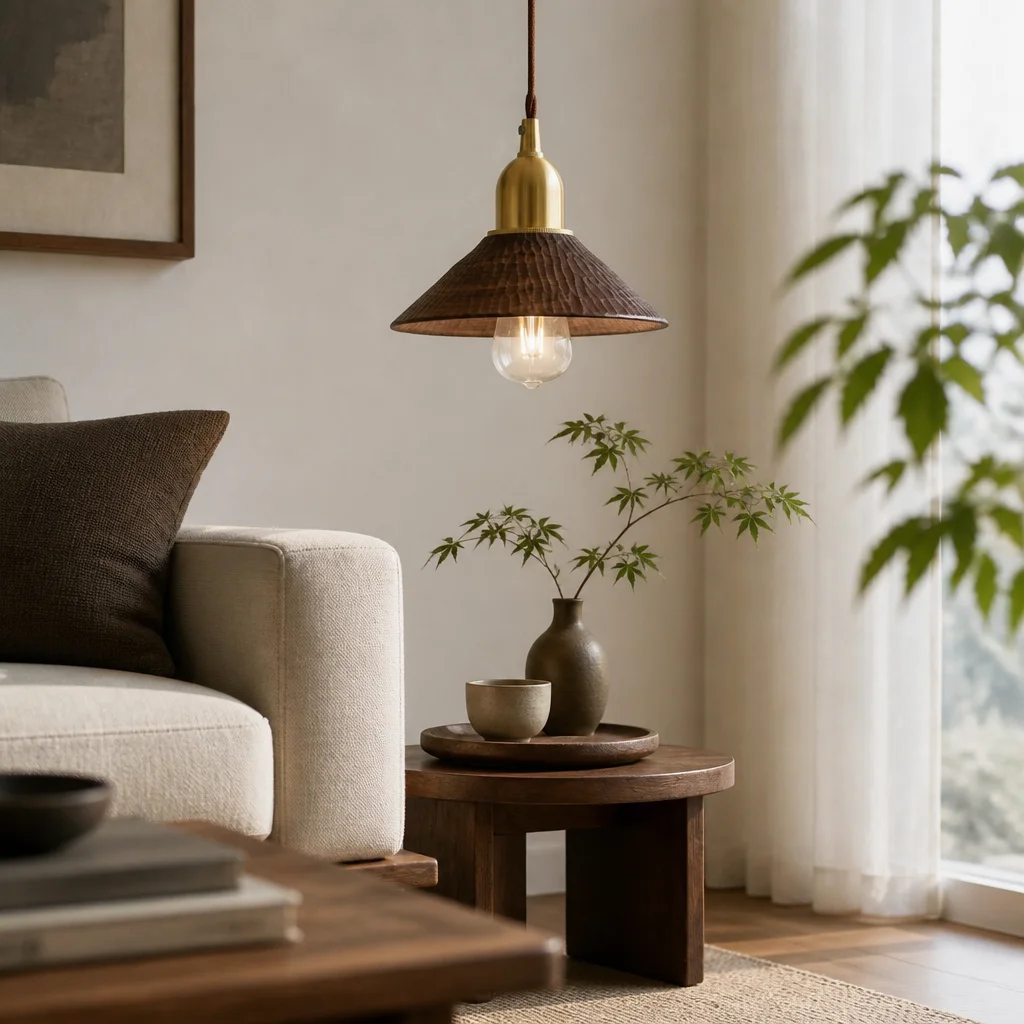 Black walnut pendant Japandi living corner