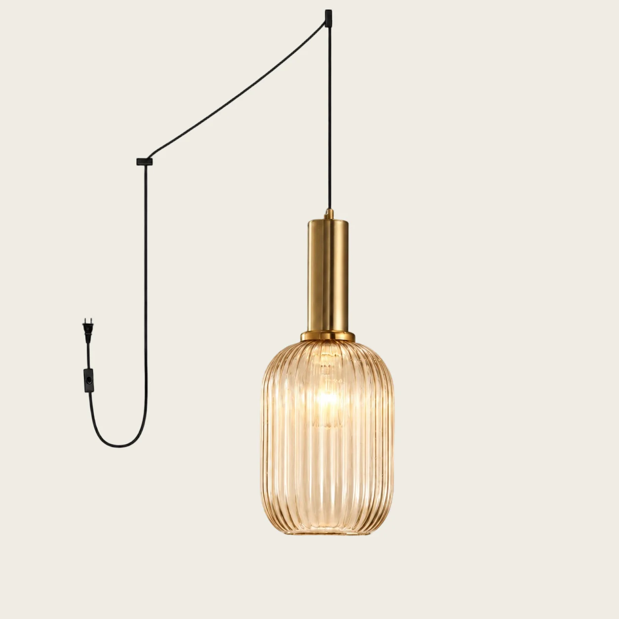Retro ribbed glass plug-in pendant