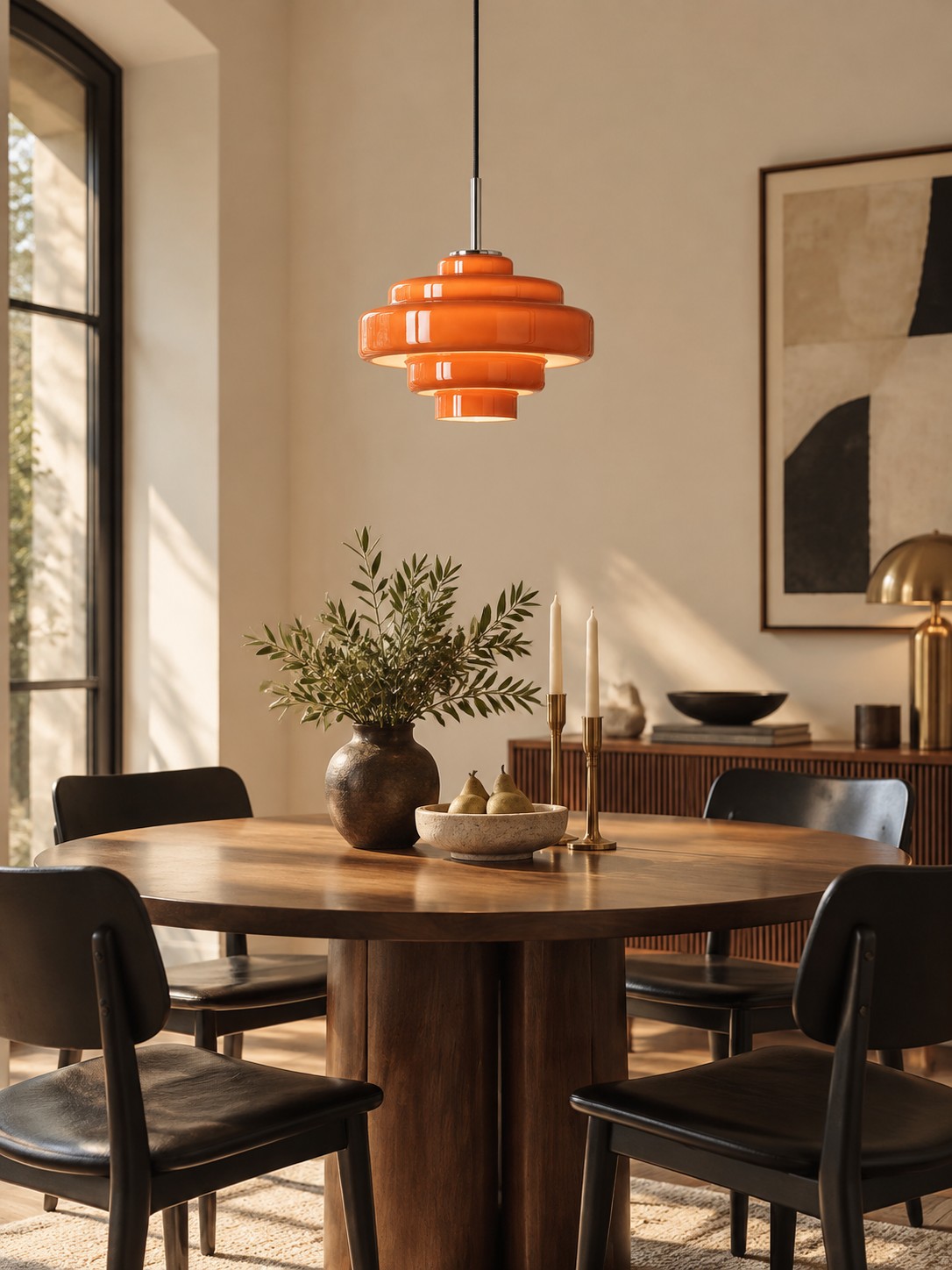 Escena de comedor con lámpara colgante de cristal de cinco capas Koloro Millie