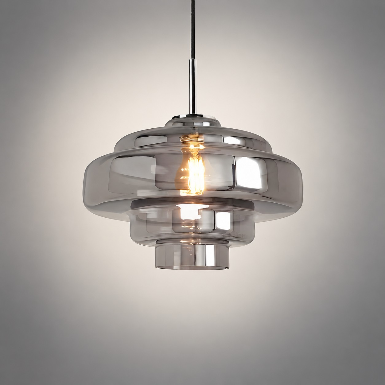 Lámpara colgante de cristal de cinco capas Koloro Millie Color cristal gris humo