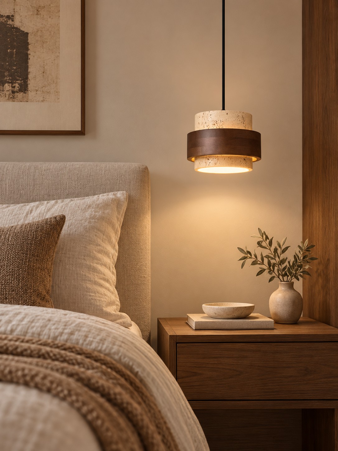 Lámpara colgante de travertino Stonel para dormitorio