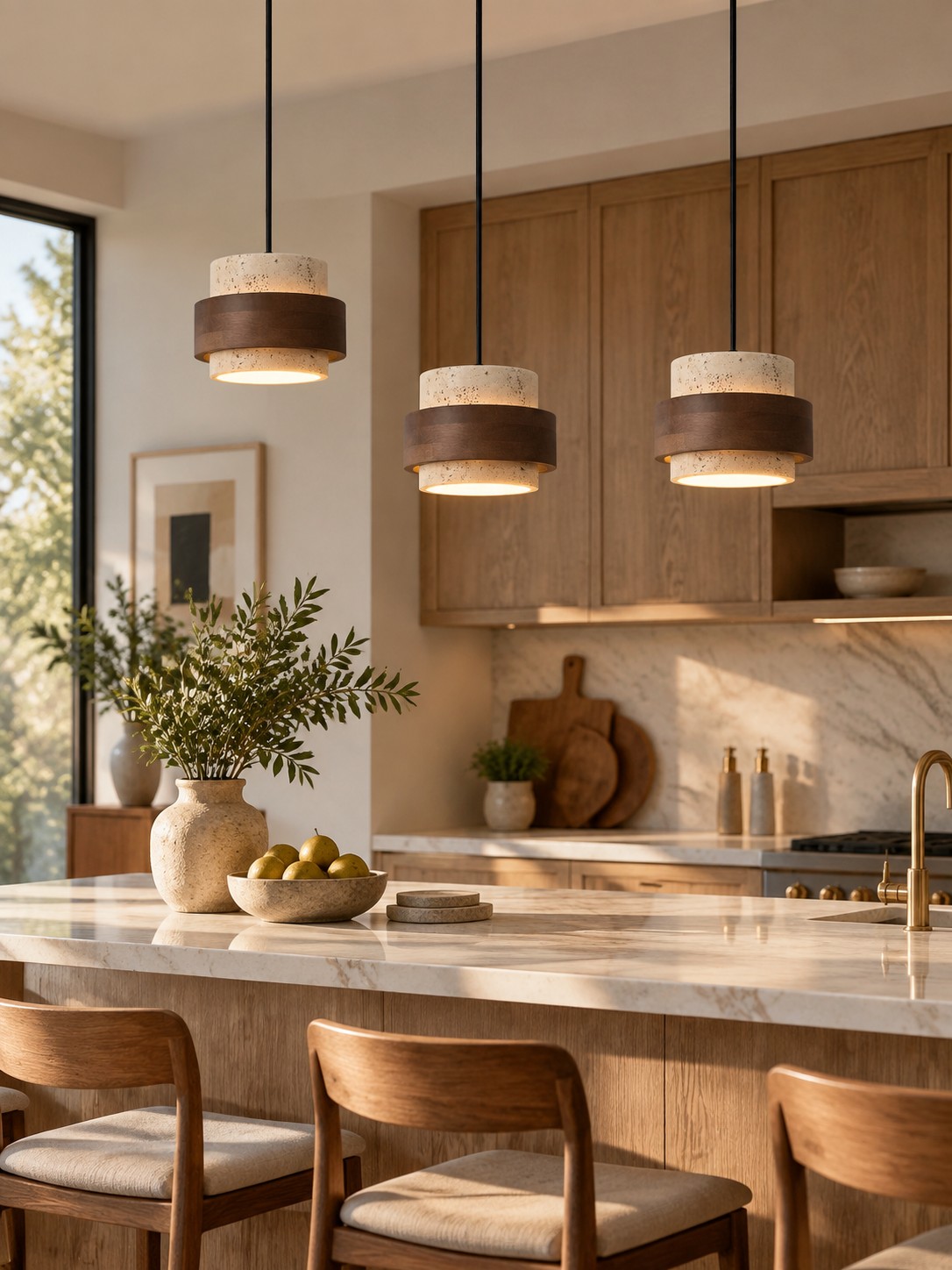 Isla de cocina colgante de travertino Stonel