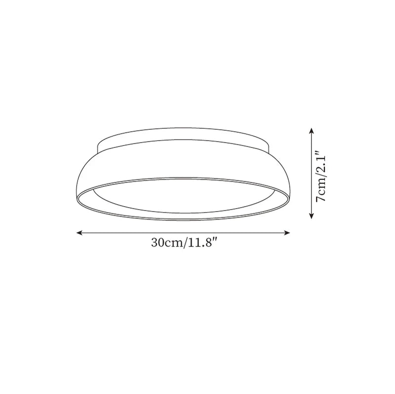 Diagrama de dimensiones de la lámpara de techo de travertino: Diámetro 30 cm, Altura 7 cm.