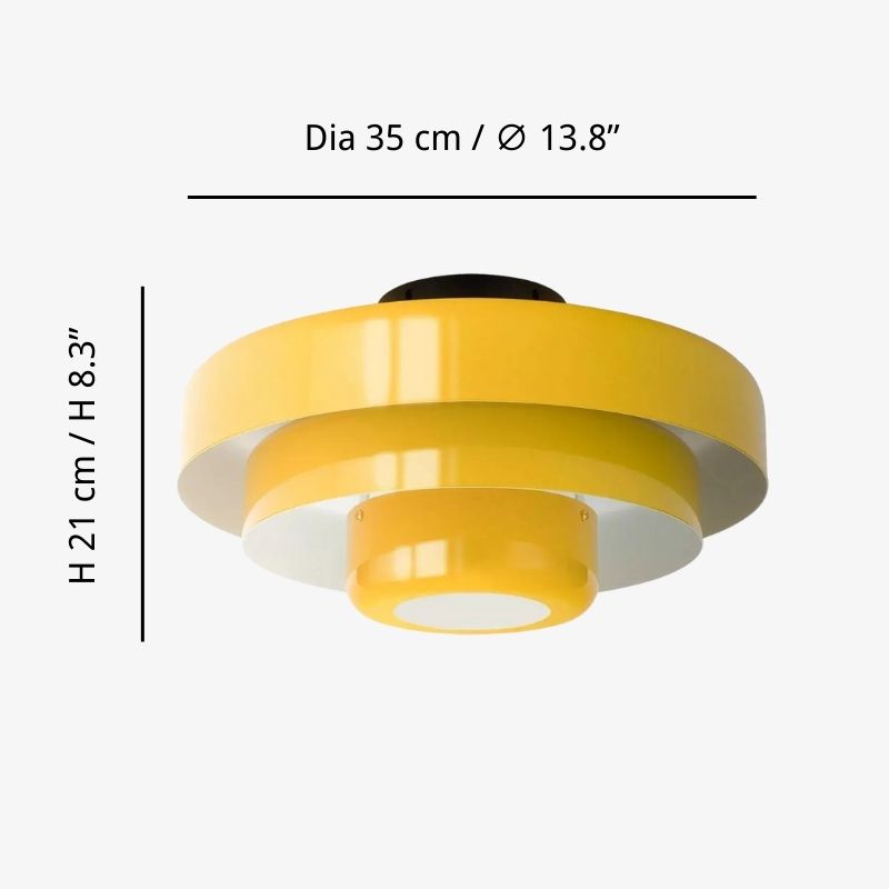 Lampada da soffitto Bauhaus a tre livelli, dimensioni: diametro 35 cm, altezza 21 cm.