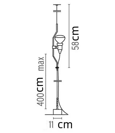 1. 헤드 플로어 램프 크기 도표, 최대 높이 400cm, 헤드 높이 58cm, 받침대 높이 11cm