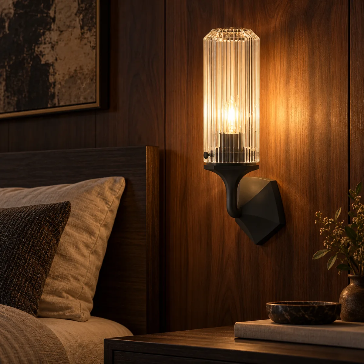 Hall or Vanity Sconce with Fluted Glass