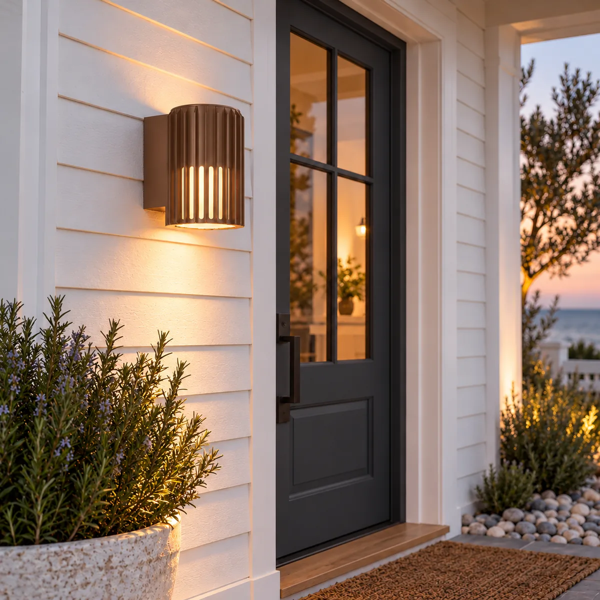 Everyday Patio Sconce with a Slotted Shade