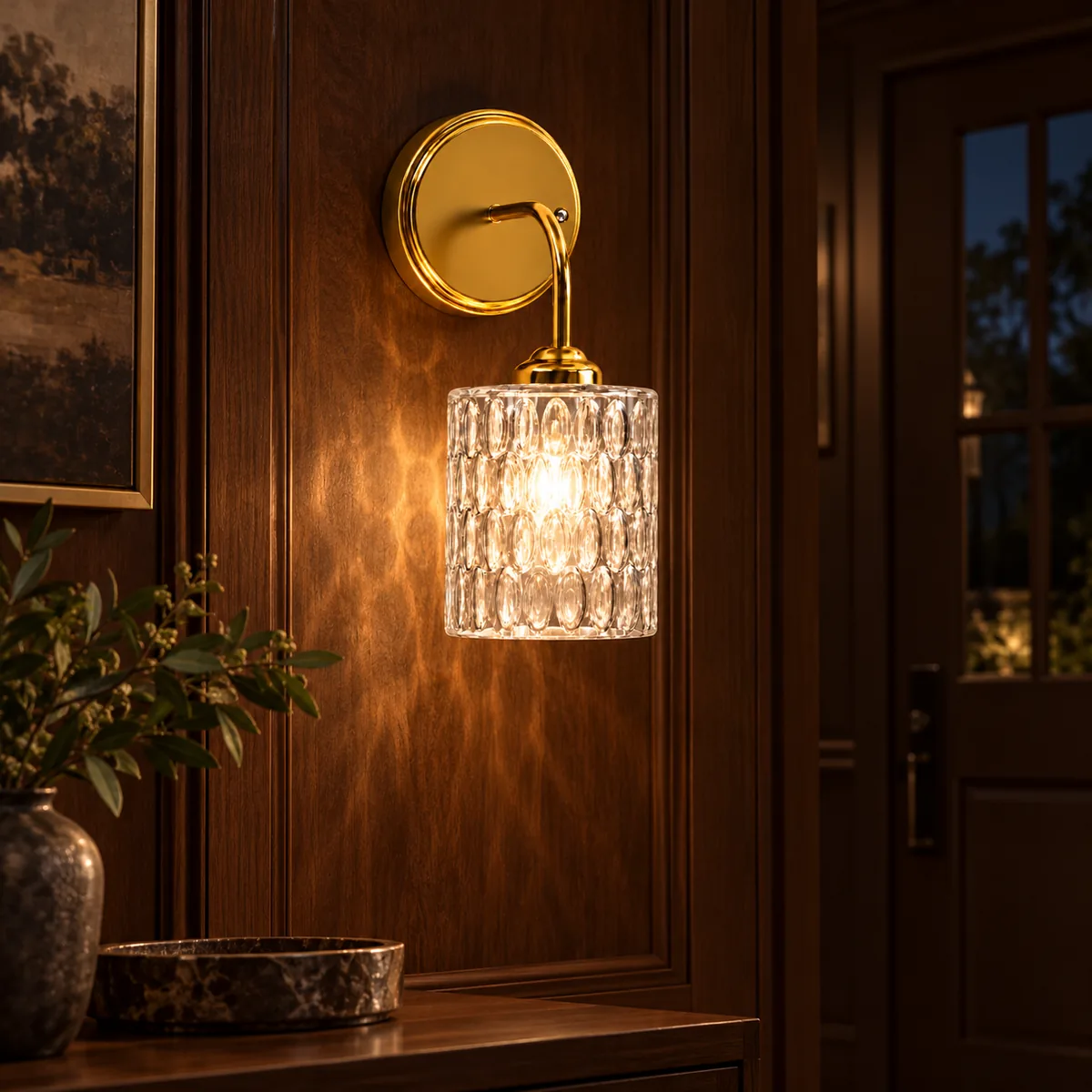 Reduced Sconce: Arm, Canopy, Hammered Shade