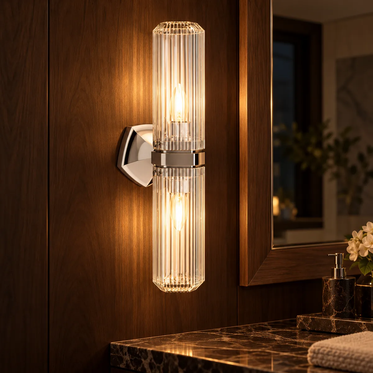Hall or Vanity Sconce with Fluted Glass