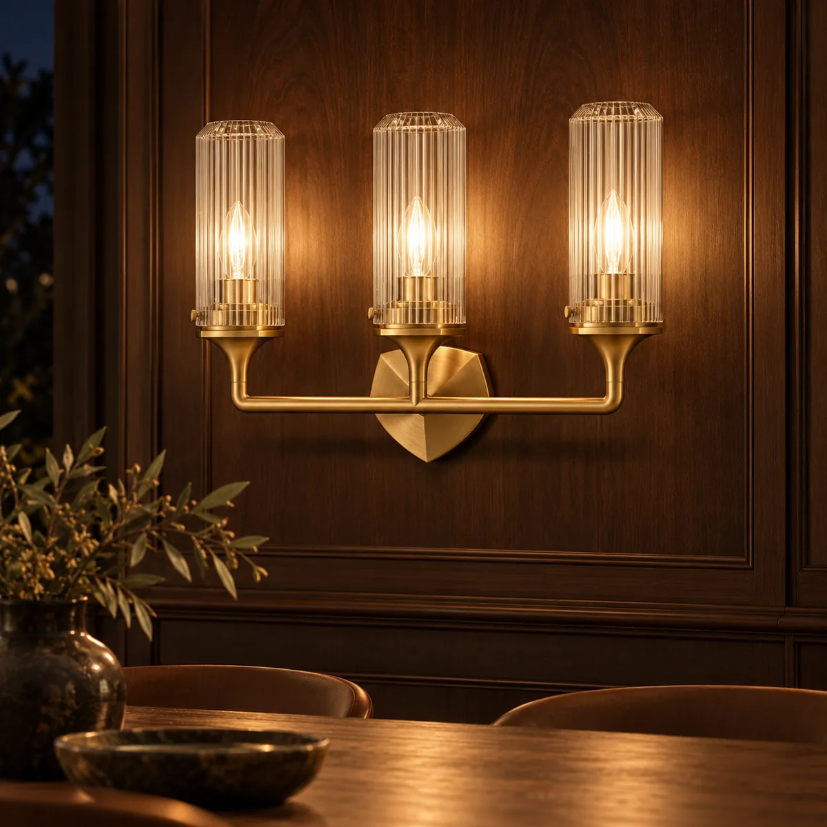 Hall or Vanity Sconce with Fluted Glass