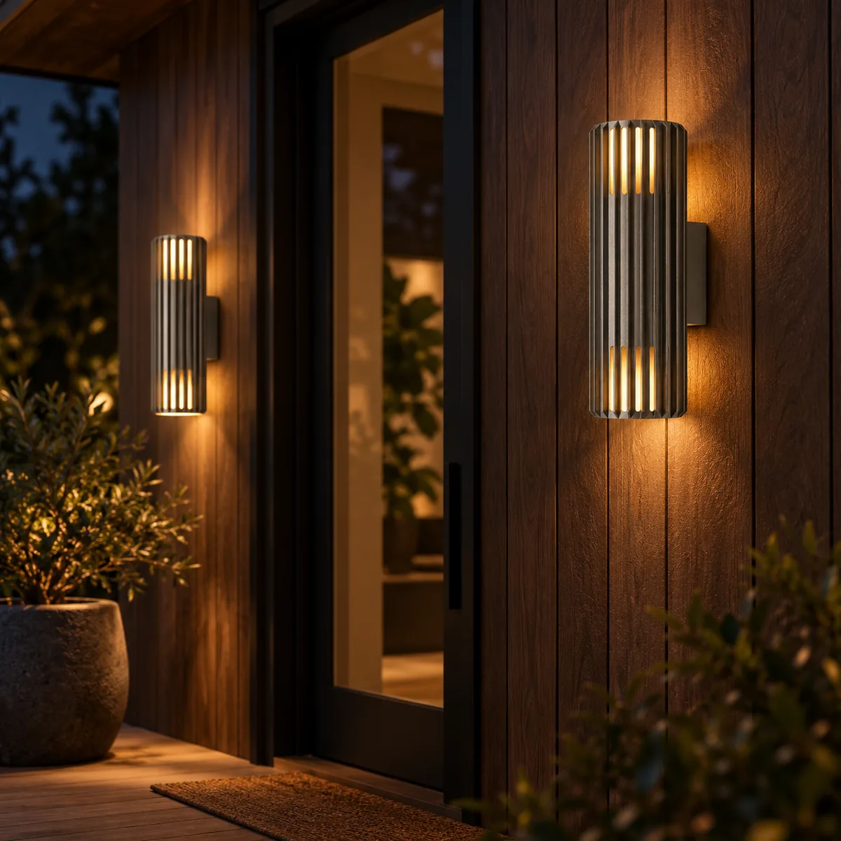 Everyday Patio Sconce with a Slotted Shade