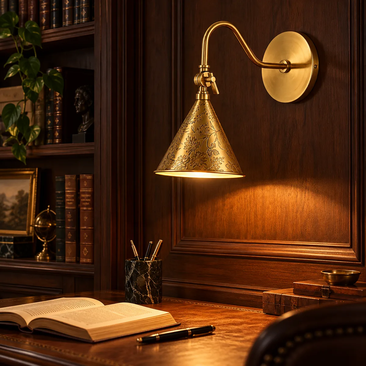 Everyday Cone Sconce with a Floral Etching