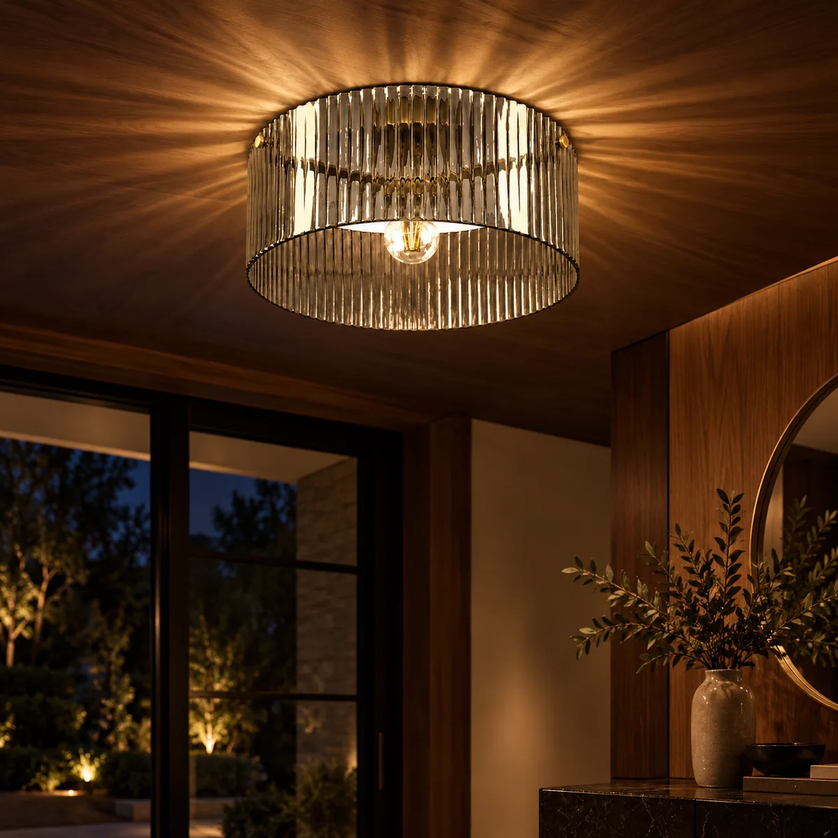 Everyday Flush Drum in Ribbed Glass