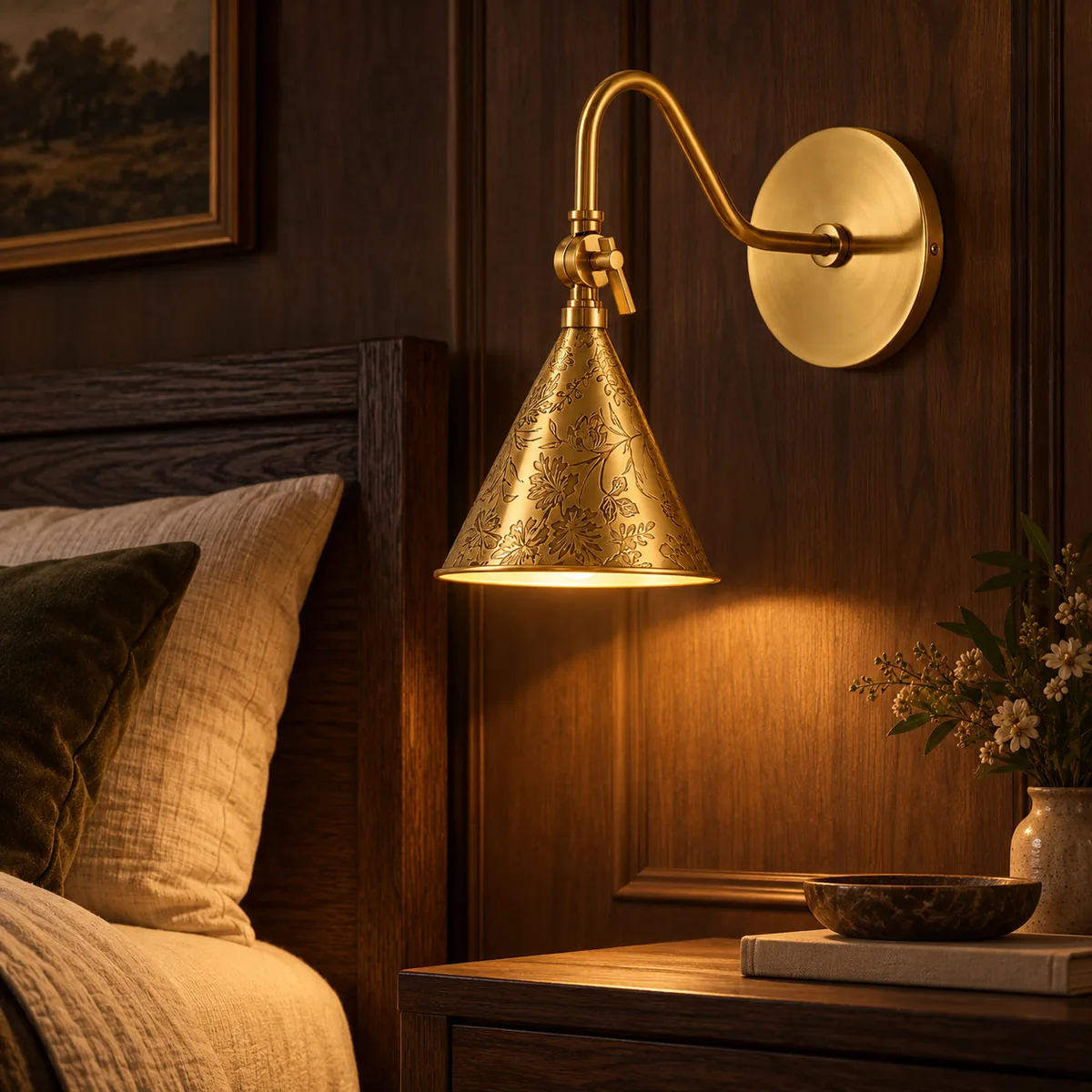 Everyday Cone Sconce with a Floral Etching