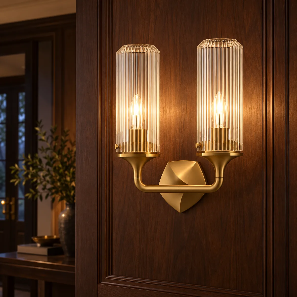 Hall or Vanity Sconce with Fluted Glass