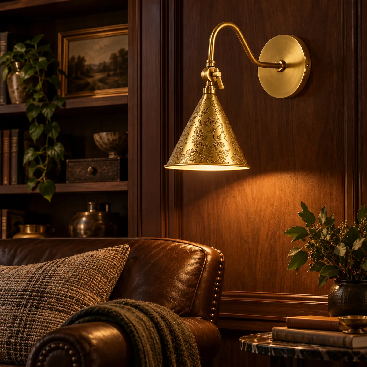 Everyday Cone Sconce with a Floral Etching