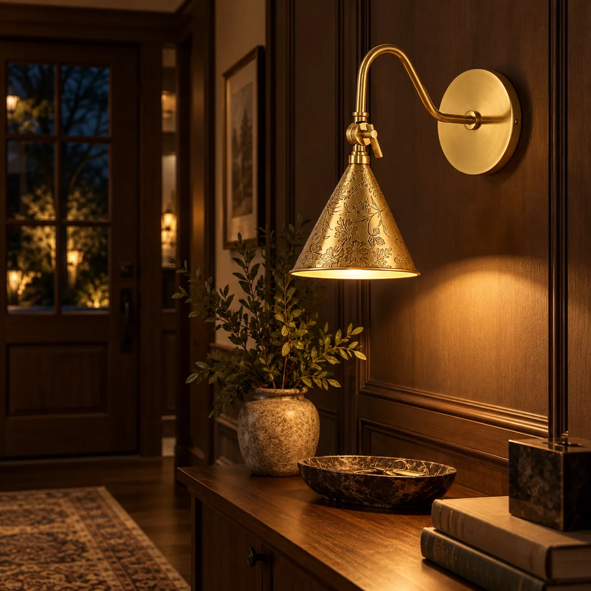 Everyday Cone Sconce with a Floral Etching