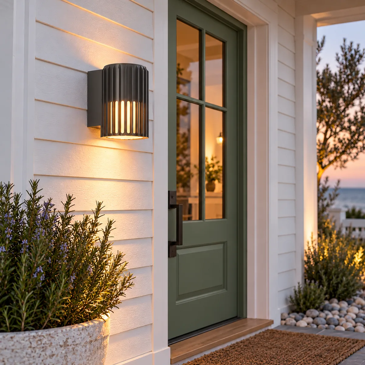 Everyday Patio Sconce with a Slotted Shade